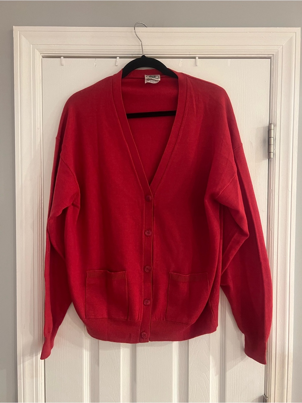 Vintage Laura Ashley 1980’s 100% Lambswool Vibrant Red V-Neck Button Cardigan